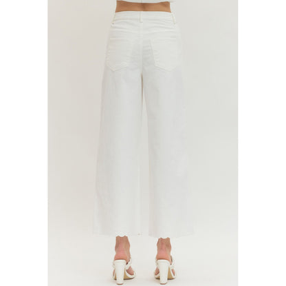 ENTRO -  Wide Leg, Scalloped Hem Jeans Pants 8358 - Off White