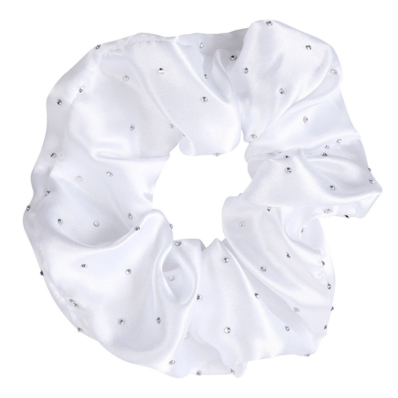 Bella -  Large Diamond Ornament Satin Rhinestone Scrunchie 0703 - White
