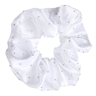Bella -  Large Diamond Ornament Satin Rhinestone Scrunchie 0703 - White