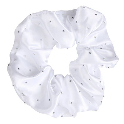 Bella -  Large Diamond Ornament Satin Rhinestone Scrunchie 0703 - White