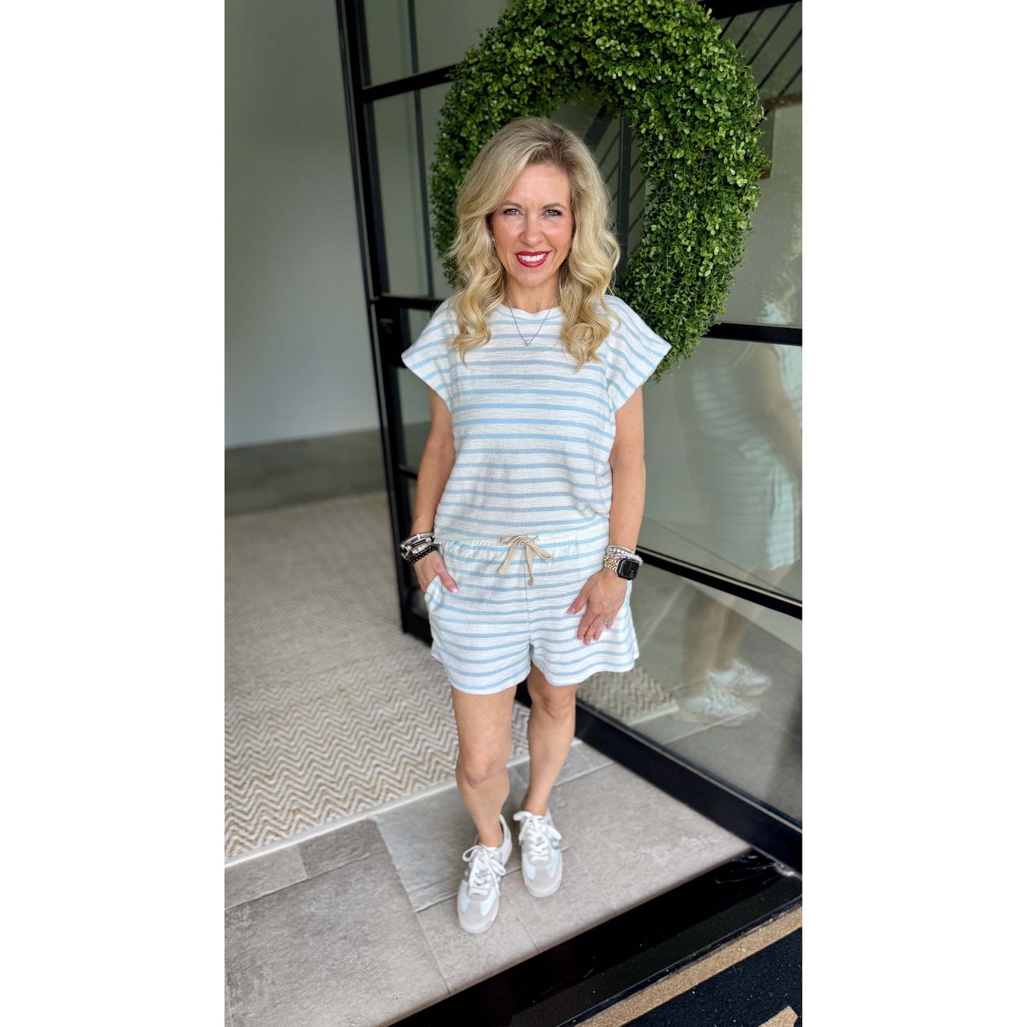 DZ - Striped Short Sleeve Tee & Shorts Set 753 / 754 - Baby Blue