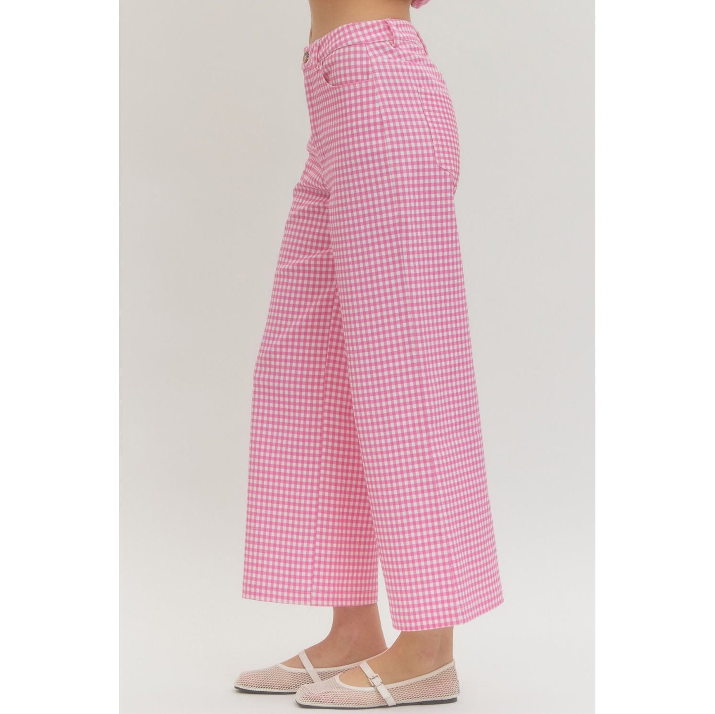 ENTRO -  Gingham, Straight Leg Pants 0616 - Pink