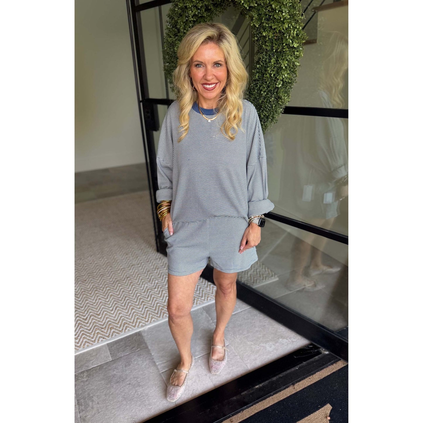 Blue Coastal Stripe Ribbed Tee & Shorts Set 4429 / 4430