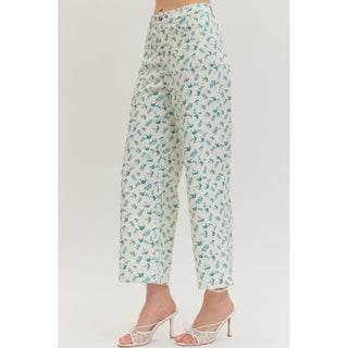 Botanical Print Wide Leg Pants – Front Pleat Detail 0950 SALE