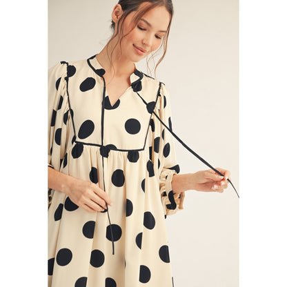 JL - ¾ Sleeve, Polka Dot, Peasant Dress 0847 - Black / Cream