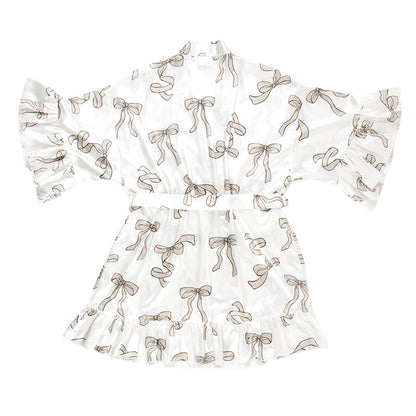 Bella -  Ruffled Satin Robe 0672 - Flax Bows