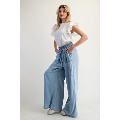 EL - Wide Leg, Loose Fit Washed Denim Pants 7013 - Blue