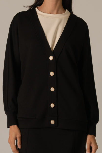BYC - Butter Modal, Novelty Pearl Button Cardigan 0339 - Black