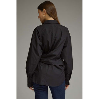 Tie Waist Button-Up Top 2671 – Black