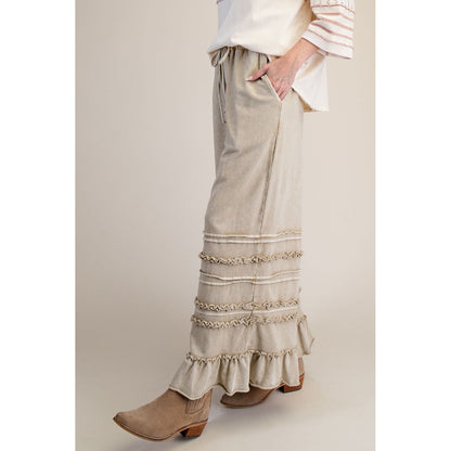 Easel - Wide Leg, Washed Terry Pants 0214 - Latte