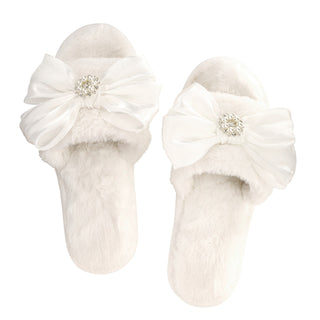 Bella -  Plush Slippers 0690 - White Crystal Bow