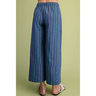 Easel - Textured, High Waist, Wide Leg Pants 0011 - Blue SALE
