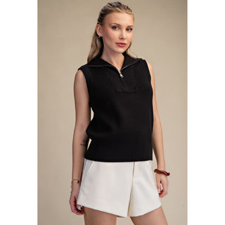 GM - Half Zip, Sleeveless Sweater Vest 9814 - Black
