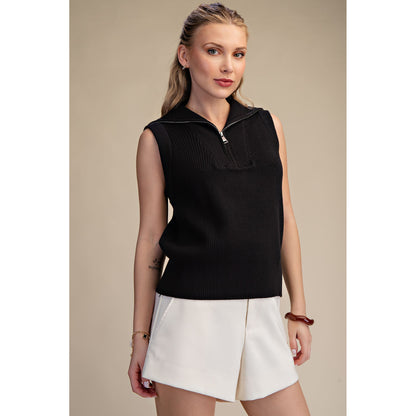 GM - Half Zip, Sleeveless Sweater Vest 9814 - Black