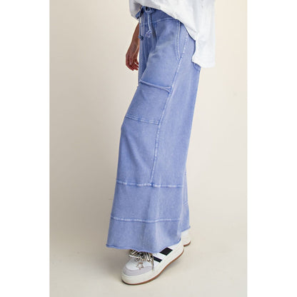 Easel - Mineral Washed, Terry Cargo Style Pockets, Wide Leg Pants 1308 - Misty Blue