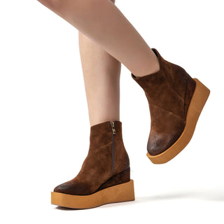 Antelope - U64 - Urban - Suede Platform Ankle Boots Side Zip - Chocolate Suede. - SALE