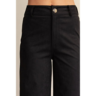 Faux Suede High-Waist Wide-Leg Crop Pants 8489 - Black