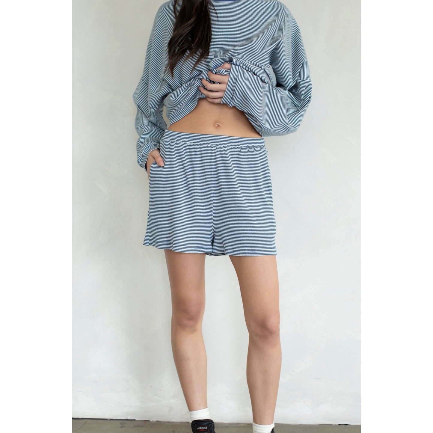 Blue Coastal Stripe Ribbed Tee & Shorts Set 4429 / 4430