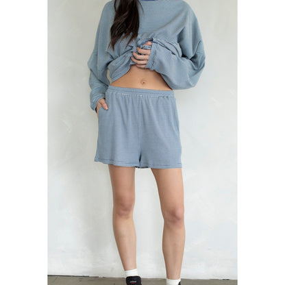 Blue Coastal Stripe Ribbed Tee & Shorts Set 4429 / 4430