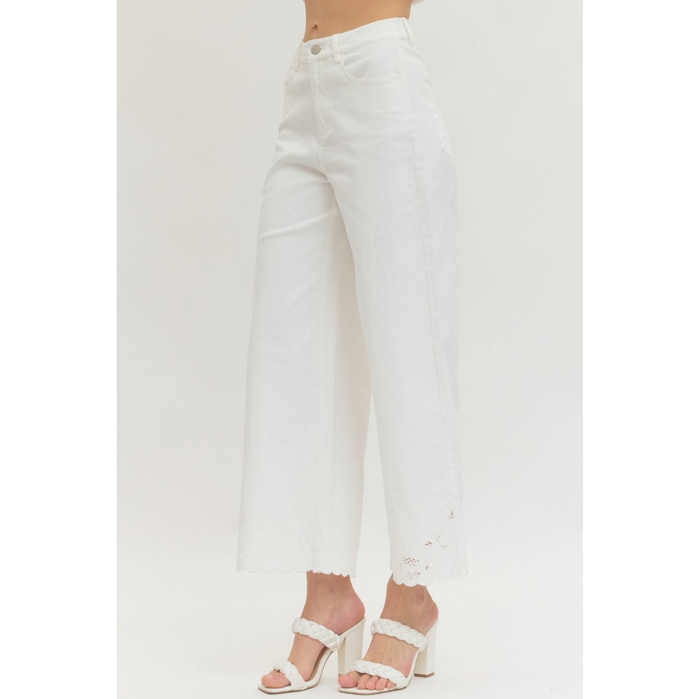 ENTRO -  Wide Leg, Scalloped Hem Jeans Pants 8358 - Off White