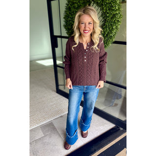 Dear John Dreya Cable Knit Henley Sweater 3282 – Chocolate Brown