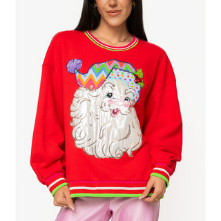 Queen of Sparkles - Red Multi Hat Metallic Santa Sweatshirt