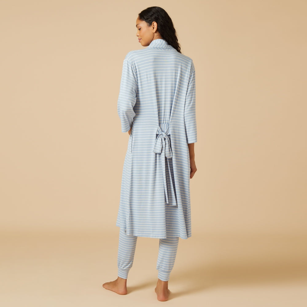 Softies - Sky Blue Striped Robe – Lightweight Tie Waist Lounge wrap