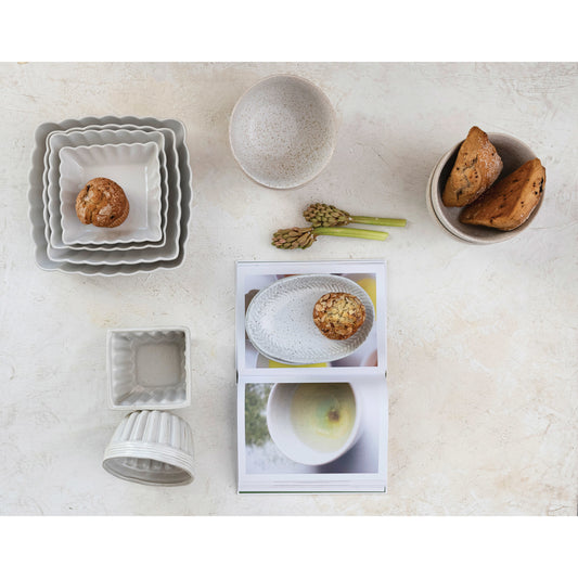 CC - Stoneware Serving Dishes w/ Scalloped Edge, Matte White, Set of 4
