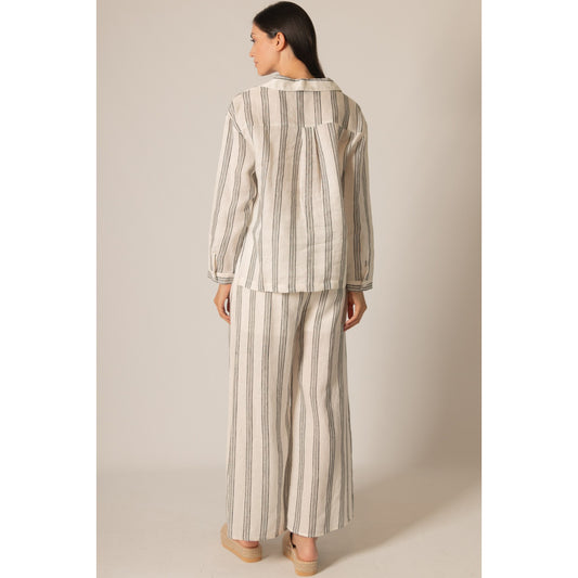 BYC - Striped, Linen, Collared Top 0141 - Ivory/Black