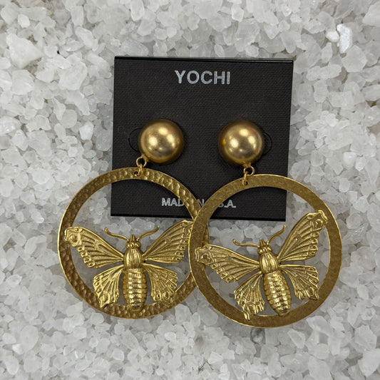 Yochi - Gold Butterfly Statement Hoop Earrings