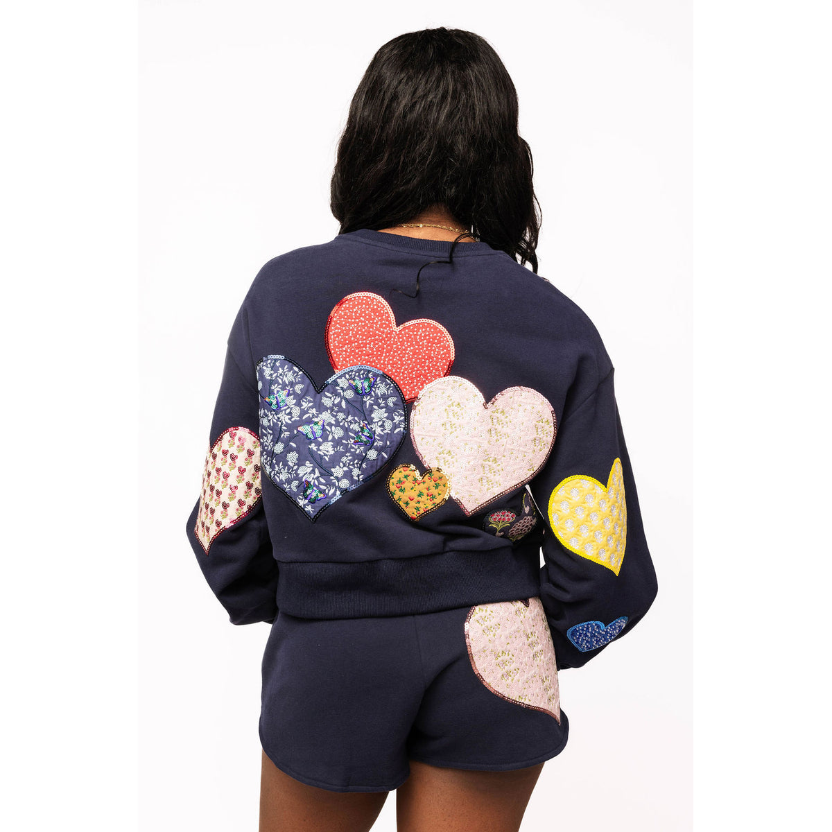 Queen of Sparkles -  Multi, Embroidered Hearts Sweatshirt 2559 - Navy - SALE