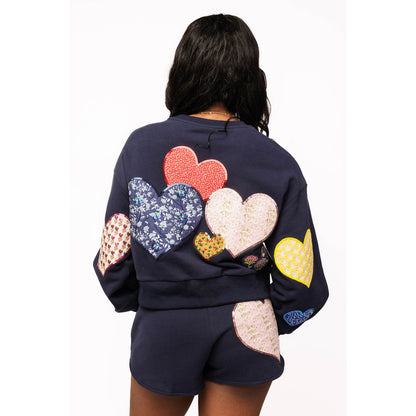 Queen of Sparkles -  Multi, Embroidered Hearts Sweatshirt 2559 - Navy - SALE