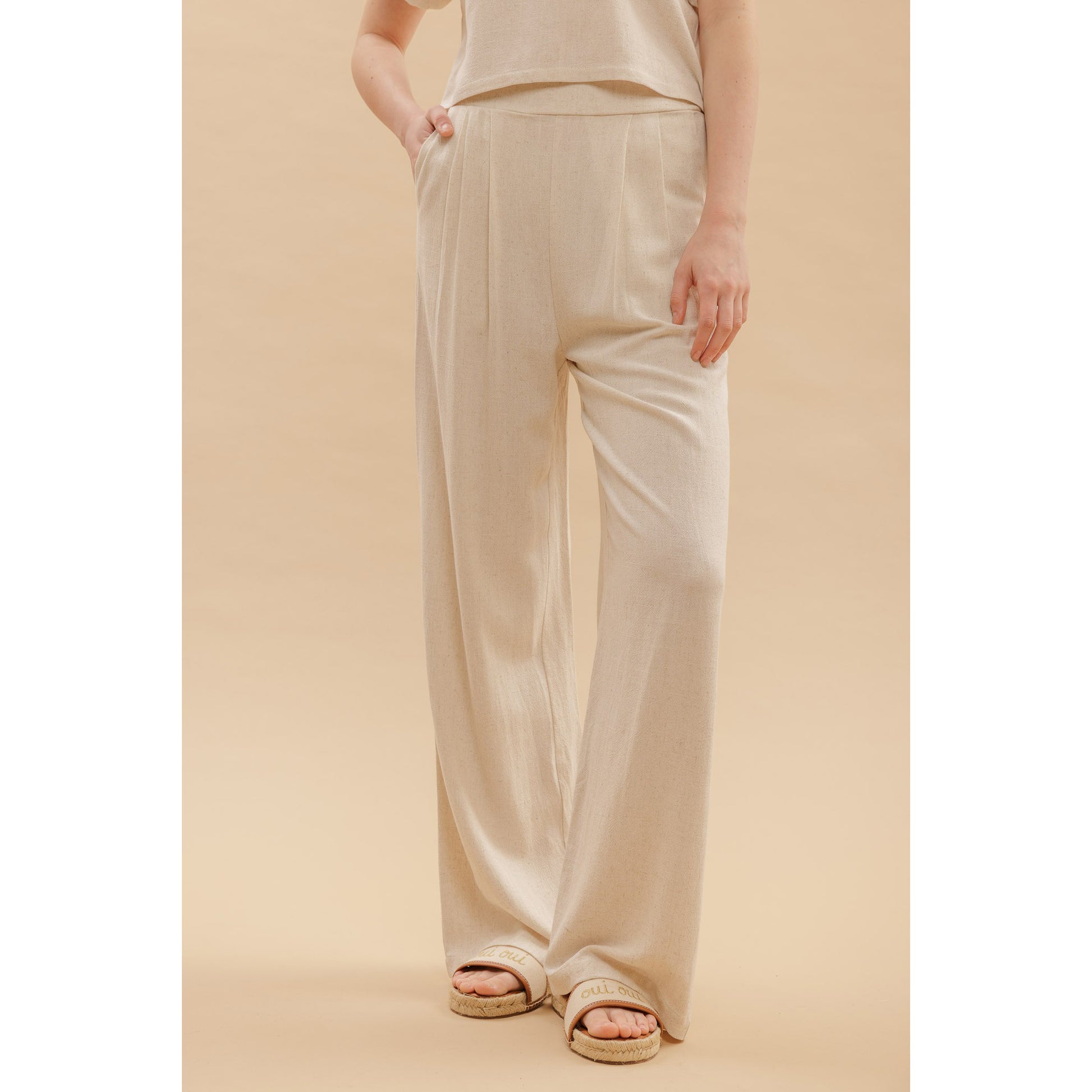 BP - Linen, Short Sleeve, Box Top & Pleated Pants Set 1009 - Oatmeal