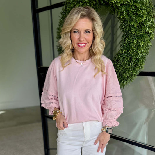 Textured Puff Sleeve Top 1925 - Pink
