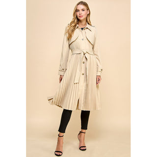 TCEC - Classic Trench Coat w Pleated Twist 6577 - Beige