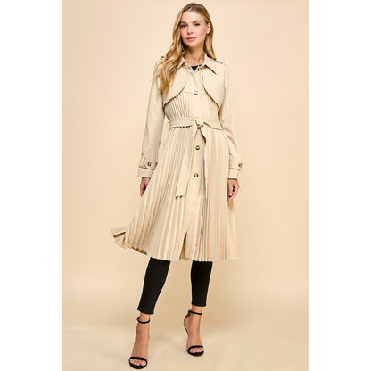 TCEC - Classic Trench Coat w Pleated Twist 6577 - Beige