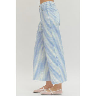 Blue Gingham Straight Leg Pants 0616 SALE