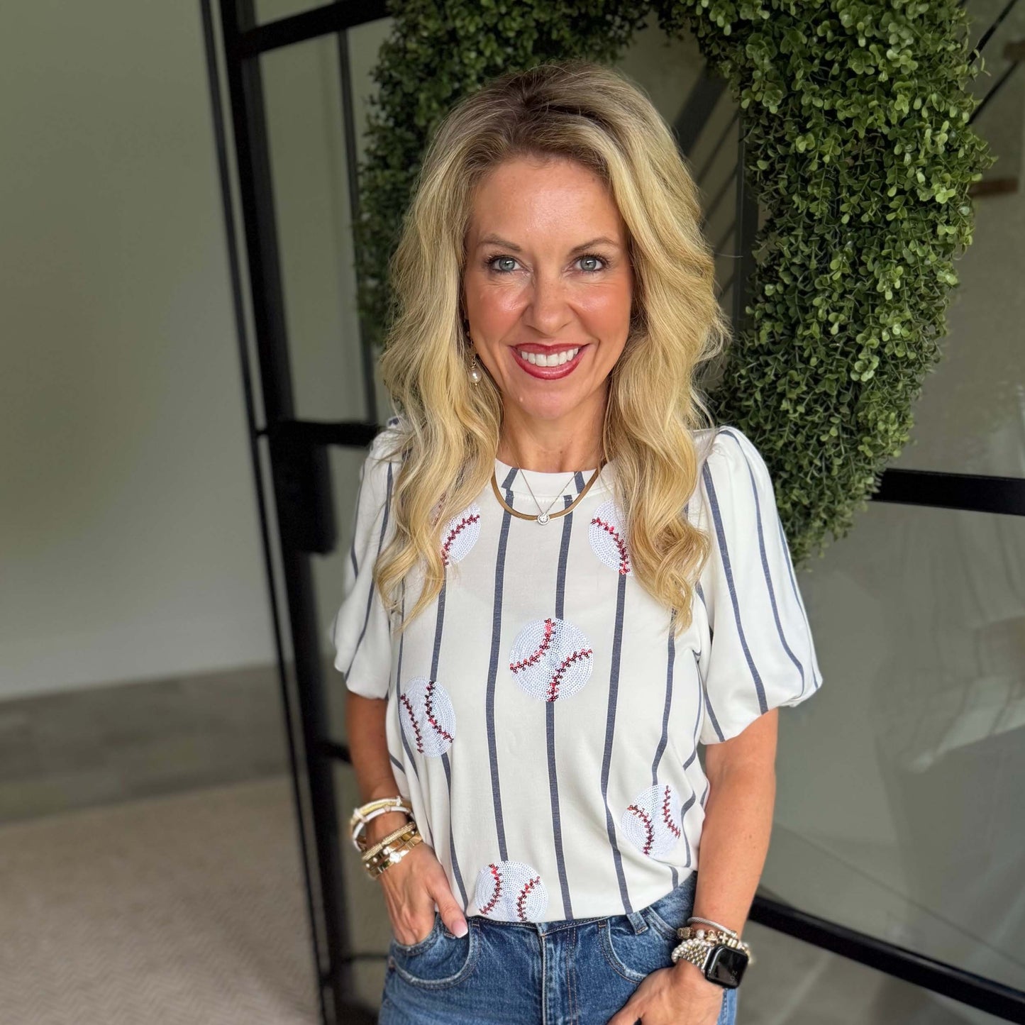 Tina Top – Sequin Baseball Stripe Top - SALE was $62.95
