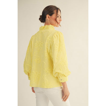 JL - ¾ Sleeve, 3D Floral Top 2376 - Yellow