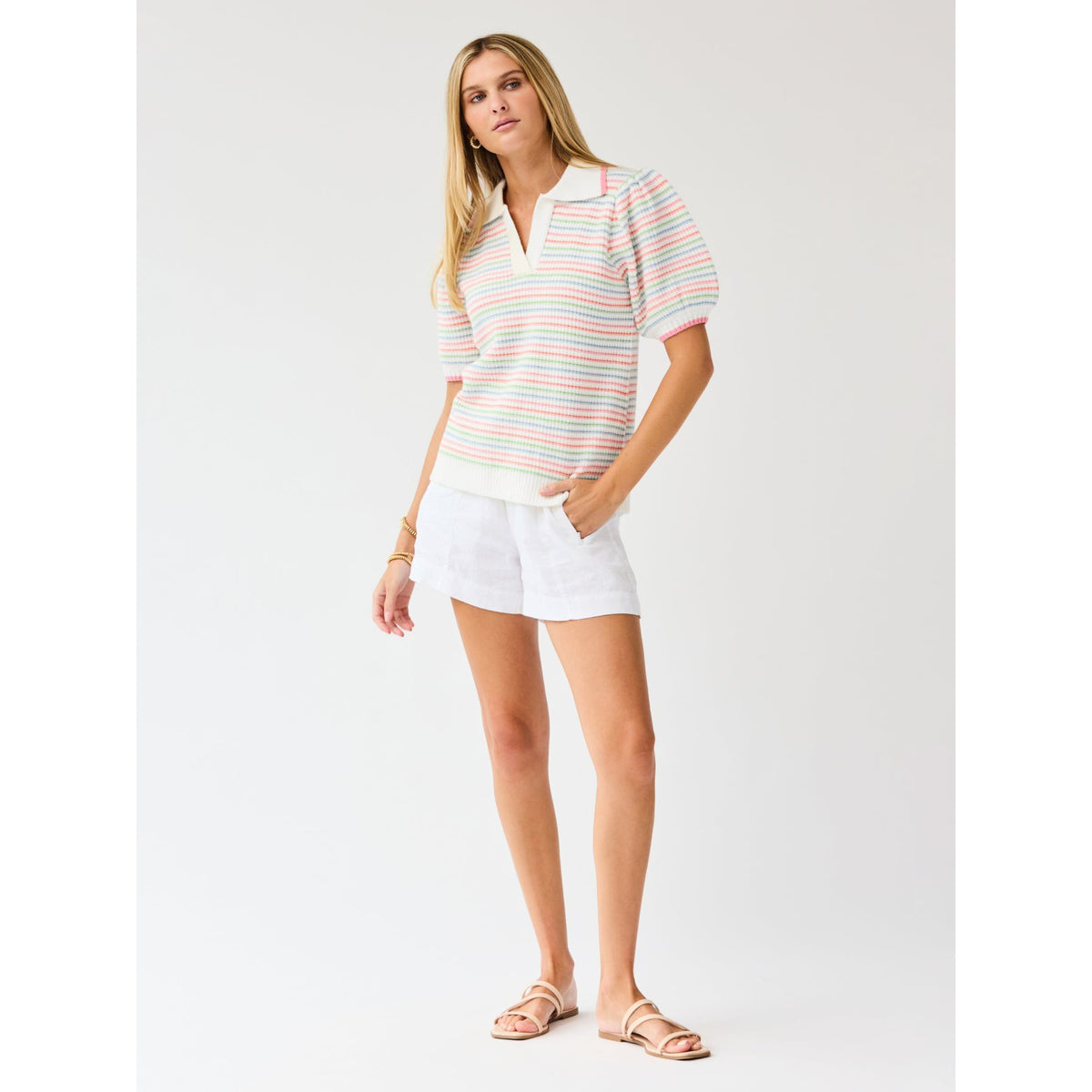 Emma Collared Puff Sleeve Sweater – Ivory Multi Stripe - SALE was $74.95
