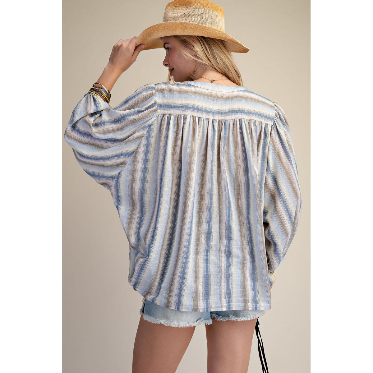 Easel - Striped, Loose Fit Top 1973 - Blue