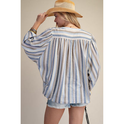Easel - Striped, Loose Fit Top 1973 - Blue