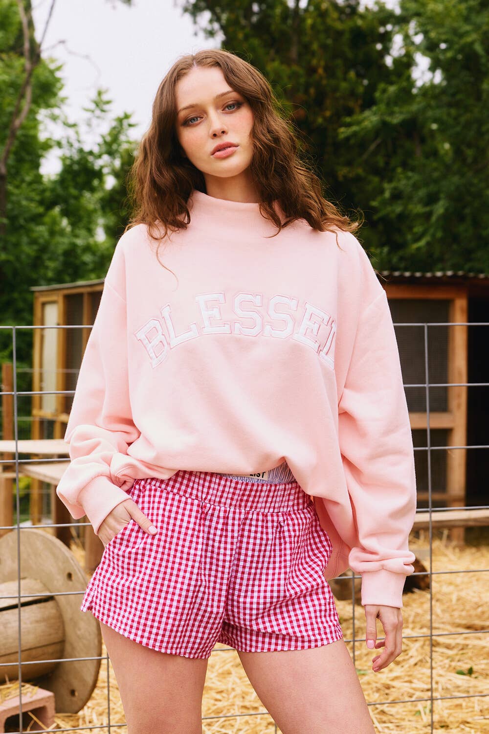 Blessed Graphic Sweatshirt – Soft Peach Oversized Pullover 2594 - Pink - SALE