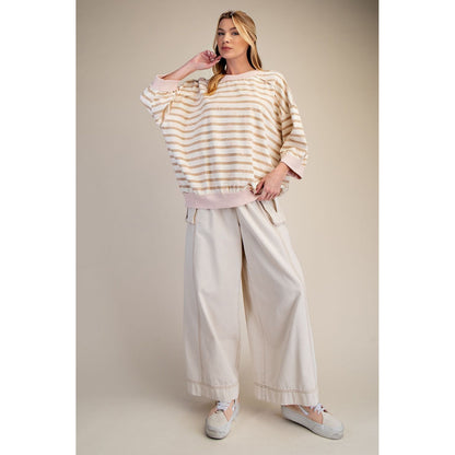 Easel - ¾ Sleeve, Striped Loose Fit Top 9274 - Latte