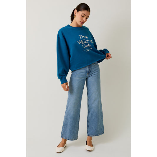 SAB - Crew Neck 'dog Walking Club' Verbiage Sweatshirt 0430 - Blue