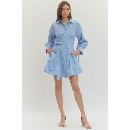 ENTRO -  Long Sleeve Mini Wrap Dress - 0660 - Chambray
