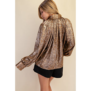 GM - tie-Neck, Snake Print Top 8374 - Camel