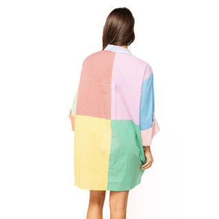 Queen of Sparkles - Colorblock, Gingham, Queen Card Logo, Button Up Tunic