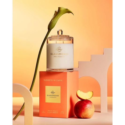 Glasshouse Fragrances - Sunsets in Capri White Peach & Sea Breeze Soy Candle