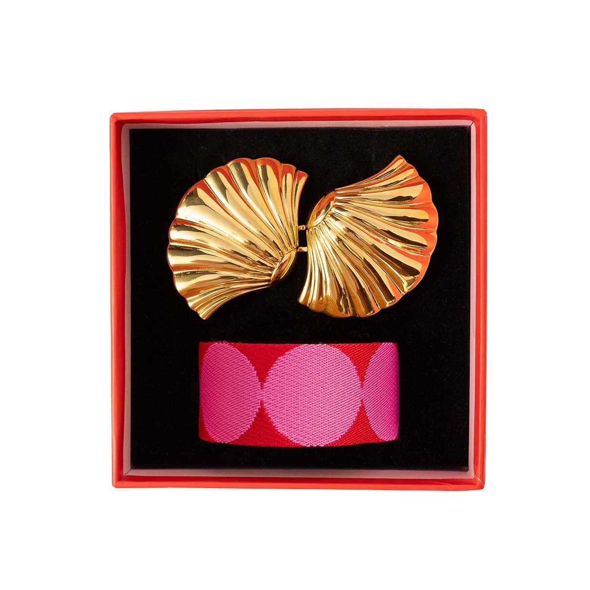 LE - Shells Belt Buckle with Pink & Red Dots Strap - Size XS/S - Pink / Red **